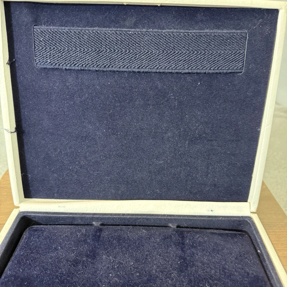 Vintage 1980's Avon Jewelry Box Cushion Faux‎ Leather Navy Velvet Interior